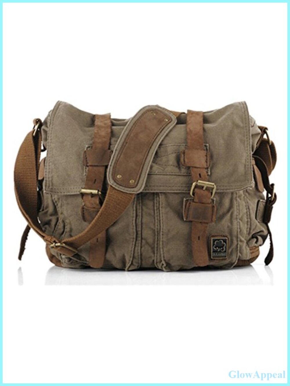 Vintage Military Leather Canvas Messenger Bag Laptop Medium